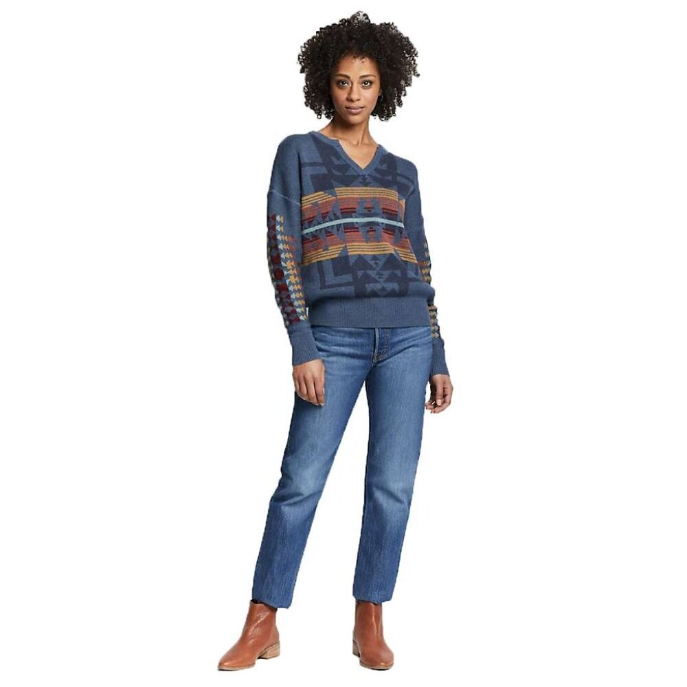 Pendleton Women's Graphic Cotton Pullover - Medium - Indigo Blue and multi